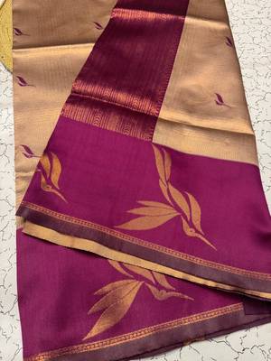 New Banarasi Silk Blend Brown Color Woven Saree With Blouse Set For Women's 2