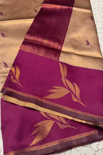 New Banarasi Silk Blend Brown Color Woven Saree With Blouse Set For Women's
