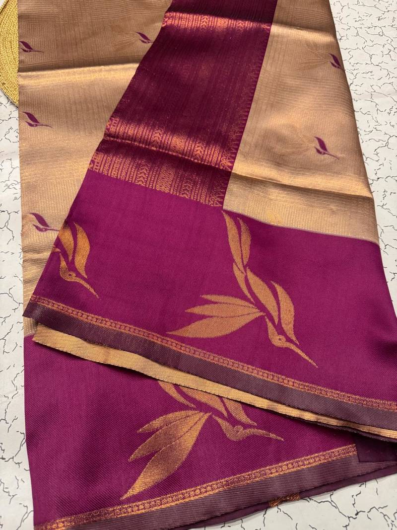 New Banarasi Silk Blend Brown Color Woven Saree With Blouse Set For Women's
