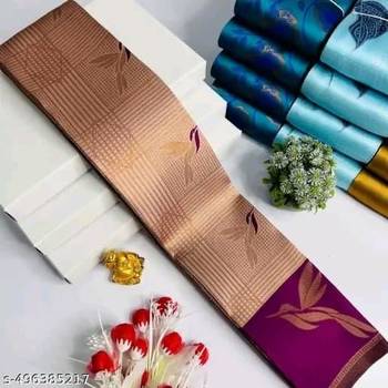 New Banarasi Silk Blend Brown Color Woven Saree With Blouse Set For Women's 4
