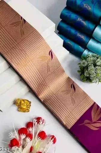 New Banarasi Silk Blend Brown Color Woven Saree With Blouse Set For Women's