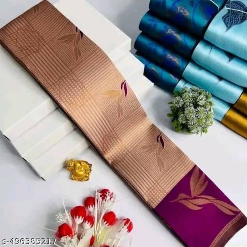 New Banarasi Silk Blend Brown Color Woven Saree With Blouse Set For Women's