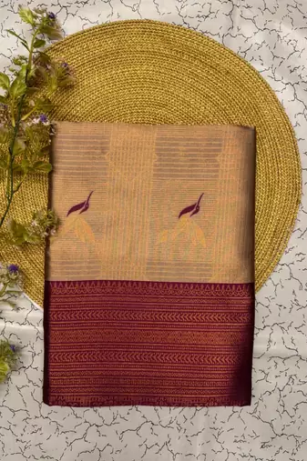 New Banarasi Silk Blend Brown Color Woven Saree With Blouse Set For Women's