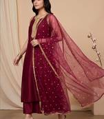 Women regular sequinned kurta with palazzos & with dupatta