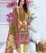 Women printed regular beads and stones kurta with trousers & with dupatta