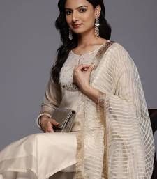 Floral yoke design regular sequinned kurta with trousers & dupatta