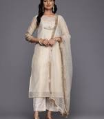 Floral yoke design regular sequinned kurta with trousers & dupatta