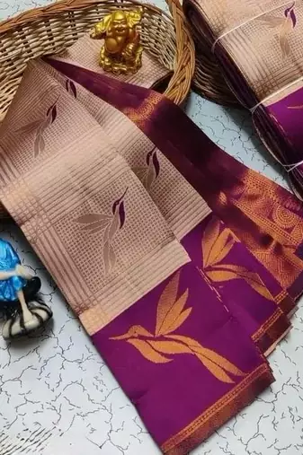New Banarasi Silk Blend Brown Color Woven Saree With Blouse Set For Women's