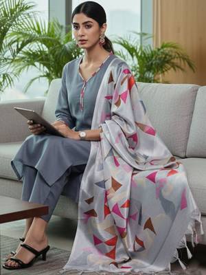 Women regular kurta with trousers & with dupatta 1