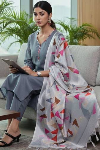 Women regular kurta with trousers & with dupatta