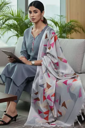 Women regular kurta with trousers & with dupatta