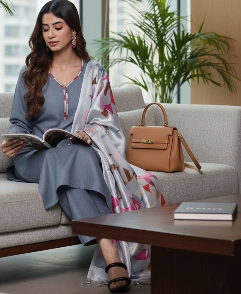 Women regular kurta with trousers & with dupatta