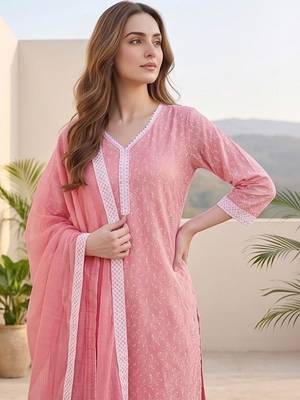 Women floral printed regular kurta with trousers & with dupatta 2