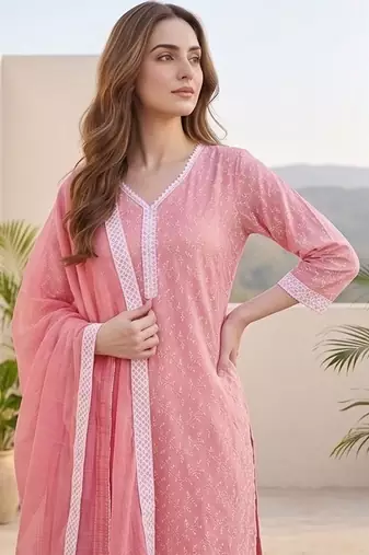 Women floral printed regular kurta with trousers & with dupatta