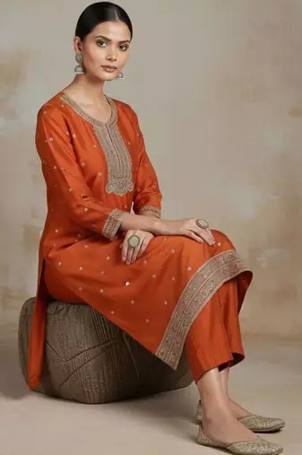 Women ethnic motifs embroidered regular thread work kurta with trousers & with dupatta