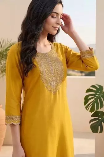 Women ethnic motifs embroidered regular thread work kurta with trousers & with dupatta