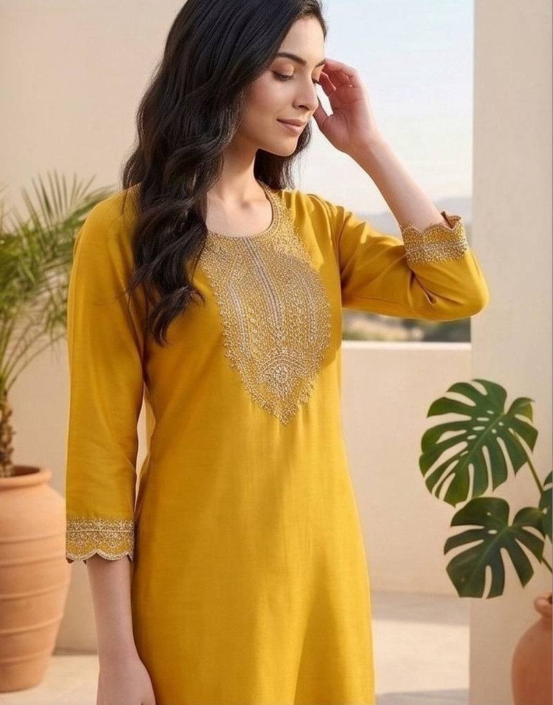 Women ethnic motifs embroidered regular thread work kurta with trousers & with dupatta