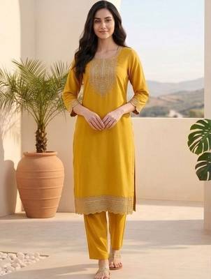 Women ethnic motifs embroidered regular thread work kurta with trousers & with dupatta 5