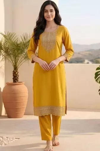 Women ethnic motifs embroidered regular thread work kurta with trousers & with dupatta