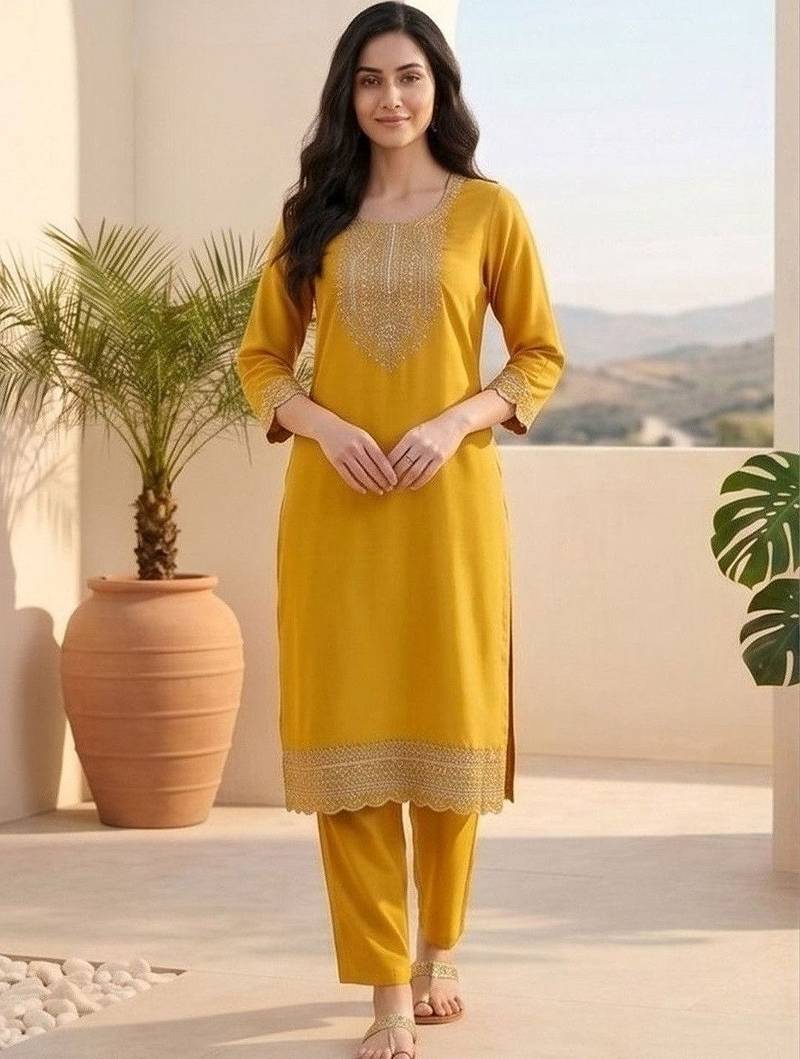Women ethnic motifs embroidered regular thread work kurta with trousers & with dupatta