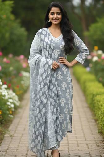 Women floral printed kurta with trousers & with dupatta