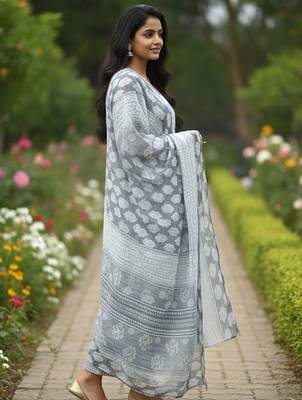 Women floral printed regular kurta with trousers & with dupatta 3