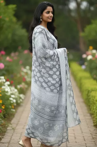 Women floral printed regular kurta with trousers & with dupatta