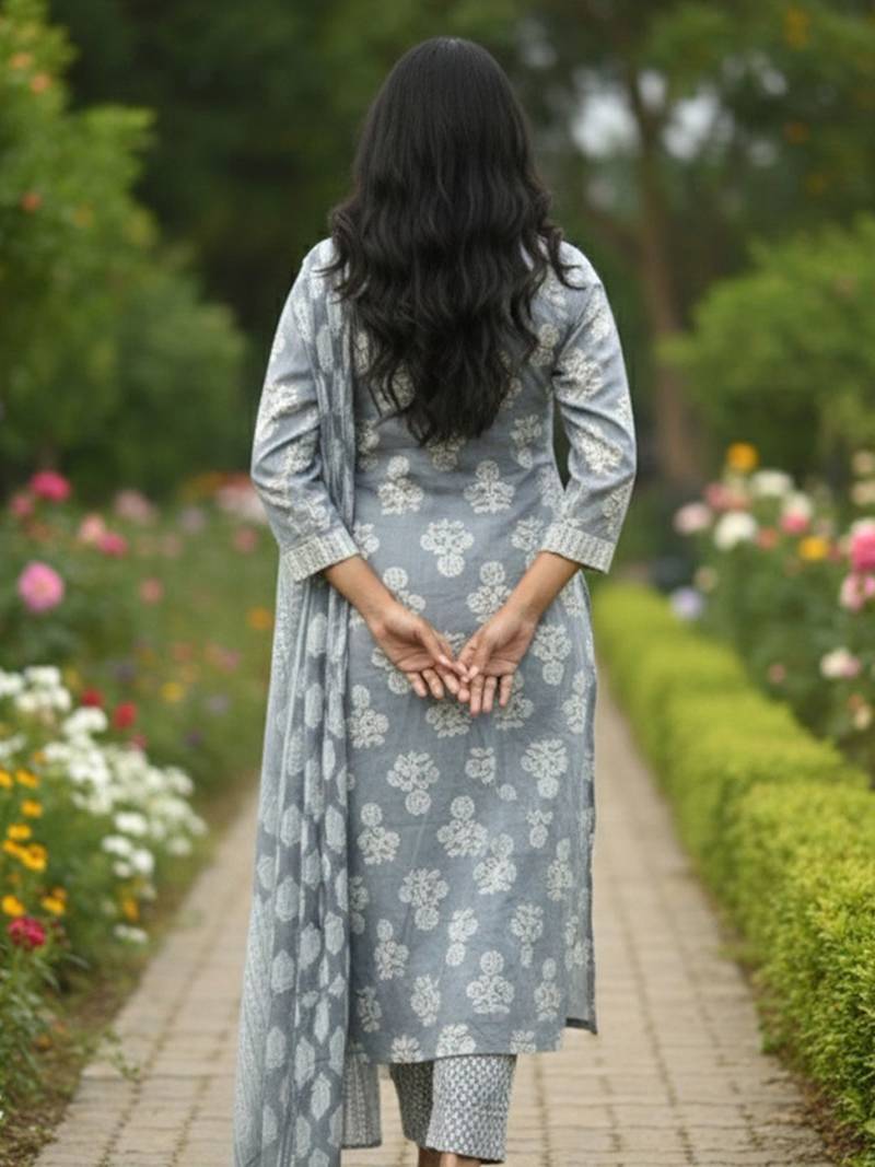 Women floral printed regular kurta with trousers & with dupatta