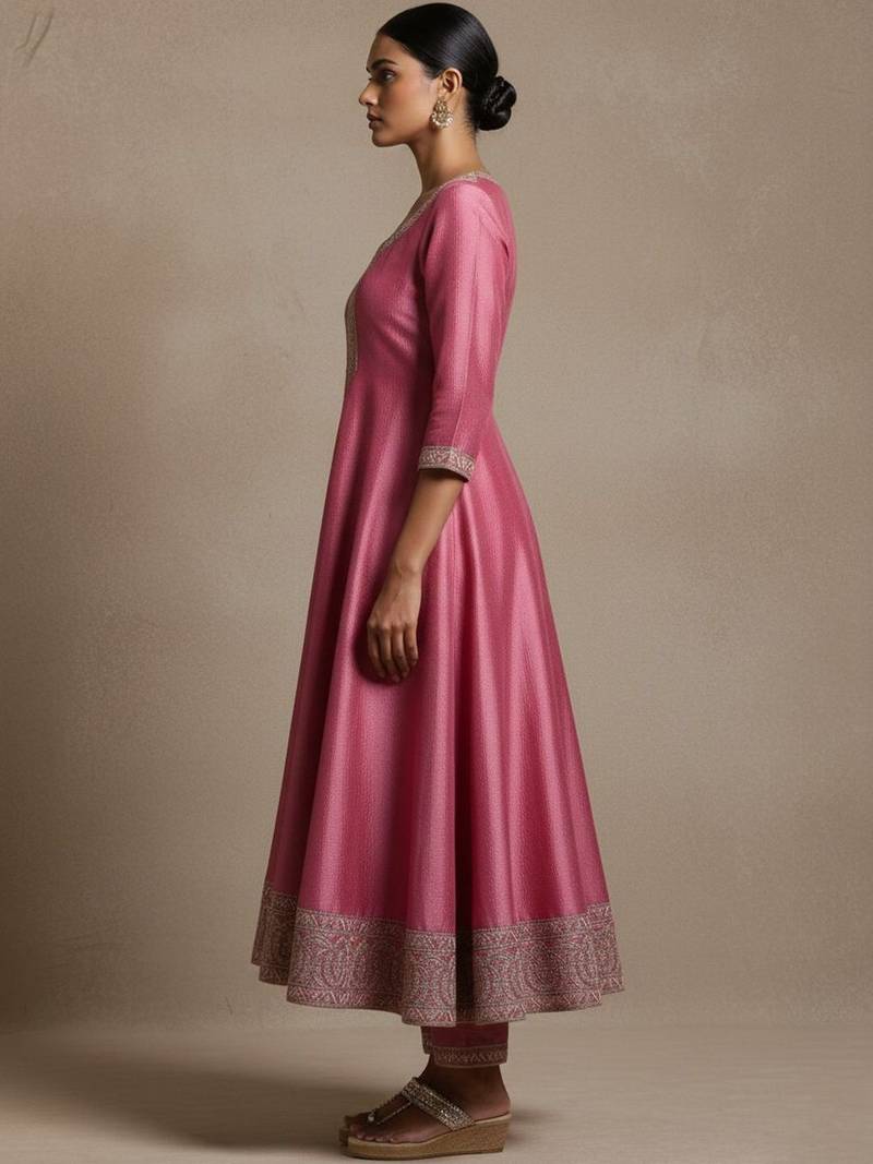 Women ethnic motifs regular thread work kurta with trousers & with dupatta