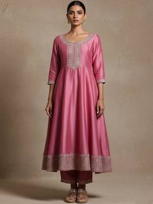 Women ethnic motifs regular thread work kurta with trousers & with dupatta 5