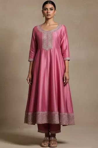 Women ethnic motifs regular thread work kurta with trousers & with dupatta