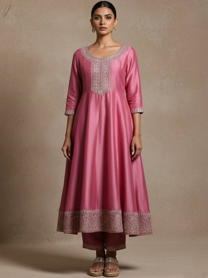 Women ethnic motifs regular thread work kurta with trousers & with dupatta