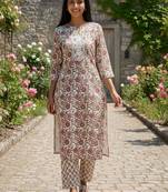 Women floral printed regular pure cotton kurta with trousers & with dupatta