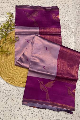 New Banarasi Silk Blend Lavender Color Woven Saree With Blouse Set For Women's