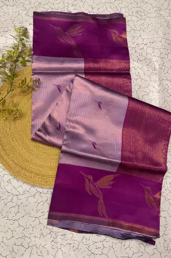 New Banarasi Silk Blend Lavender Color Woven Saree With Blouse Set For Women's