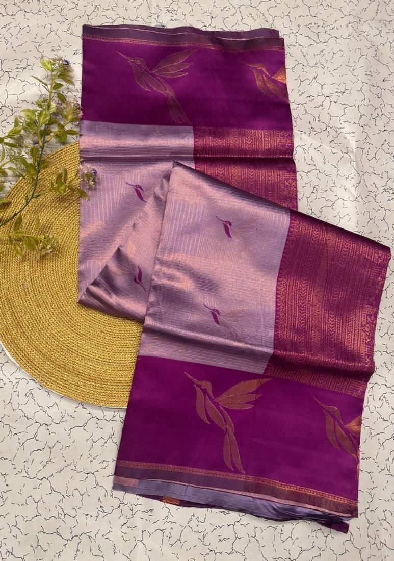 New Banarasi Silk Blend Lavender Color Woven Saree With Blouse Set For Women's