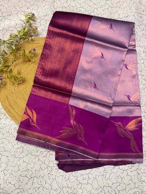New Banarasi Silk Blend Lavender Color Woven Saree With Blouse Set For Women's 2