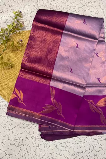 New Banarasi Silk Blend Lavender Color Woven Saree With Blouse Set For Women's