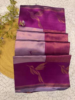 New Banarasi Silk Blend Lavender Color Woven Saree With Blouse Set For Women's 3