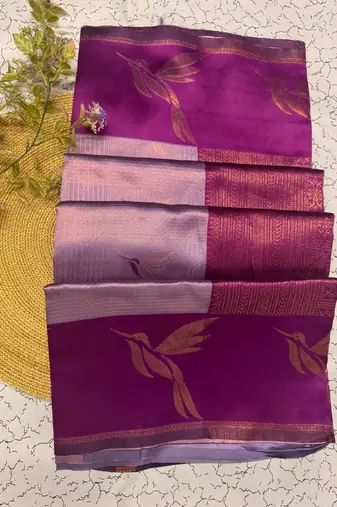 New Banarasi Silk Blend Lavender Color Woven Saree With Blouse Set For Women's
