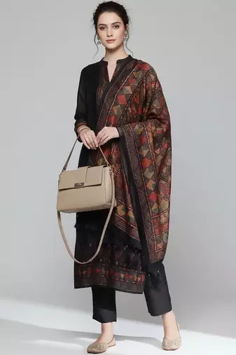 Women regular chanderi silk kurta with trousers & with dupatta