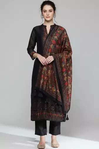 Women regular chanderi silk kurta with trousers & with dupatta