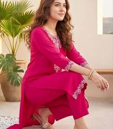 Women ethnic motifs embroidered regular thread work kurta with trousers & with dupatta