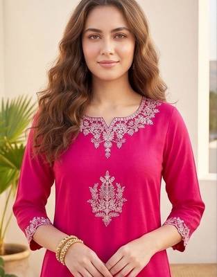 Women ethnic motifs embroidered regular thread work kurta with trousers & with dupatta 3