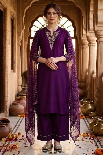 Women regular kurta with trousers & with dupatta