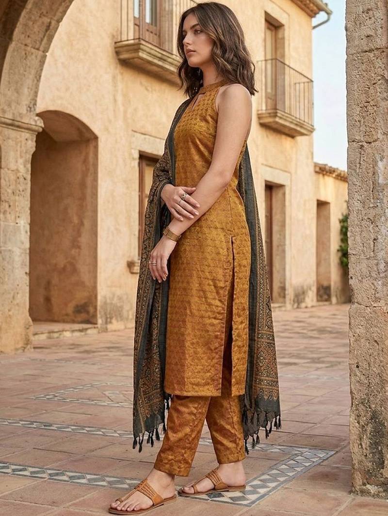 Women regular kurta with trousers & with dupatta