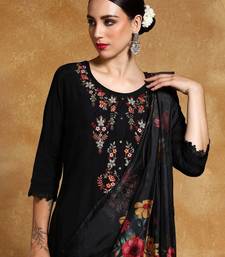 Women floral yoke design regular thread work kurta with trousers & with dupatta