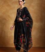 Women floral yoke design regular thread work kurta with trousers & with dupatta