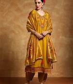 Women floral yoke design regular thread work kurta with trousers & with dupatta