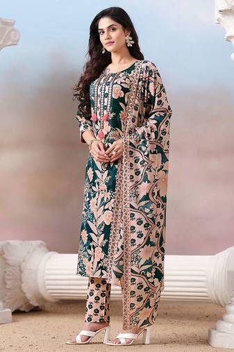 Women floral printed regular kurta with trousers & with dupatta